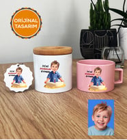 Kişiye Özel Karikatürlü Erkek Çocuğa Hediye Hediye Seti Pastel Fincan, Kalemlik, Anahtarlık Erkek Çocuk Hediyeleri (Pembe)