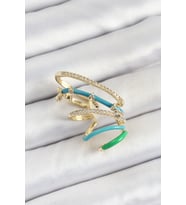 Pirinç Zirkon Taşlı Yeşil Sıkıştırma Sağ Kıkırdak Gold Renk Kadın Küpe - Tj-Bkp10754