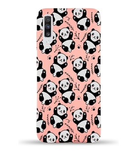 Samsung Galaxy A70 Uyumlu Lansman Kılıf Panda Tasarımlı İçi Kadife Kapak-Pembe (Şeffaf)
