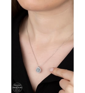 SWAROVSKİ CRYSTAL YUVARLAK  925 AYAR GÜMÜŞ KOLYE
