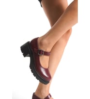 K-708 Bej Kırışık Rugan Tokalı Yüksek Tabanlı Loafer Ayakkabı (Bordo)