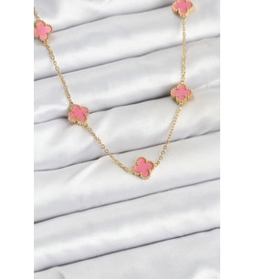 316L Çelik Zincir Gold Renk Pembe Baby Boy Yonca Kadın Kolye TJ-BKO10572