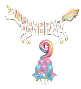 Unicorn 9 Yaş Happy Birthday Gökkuşağı