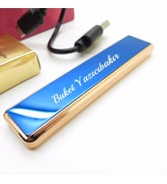 Wings İsme Özel Gold Mavi Elektronik Şarjlı Çakmak  Hediyelik Kutusunda