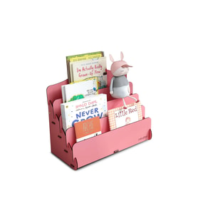 Mingitav Mini Lucky Montessori Çocuk Kitaplığı 4 Raflı Ahşap Çocuk Odası Kitaplık Masaüstü Mini Kitaplık (Pembe)