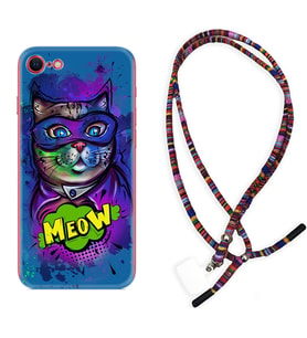 Apple iPhone 5 6 7 8 Plus Se XR Kılıf Boyun Asklı Rasta Silikon Super Meow 1715