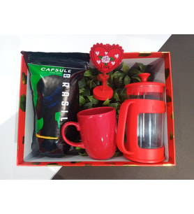 Sevgililer günü hediye kutusu 250gr Brezilya Çekirdek Filtre kahve-  French press-kırmızı kupa-love