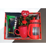 Sevgililer günü hediye kutusu 250gr Brezilya Çekirdek Filtre kahve-  French press-kırmızı kupa-love