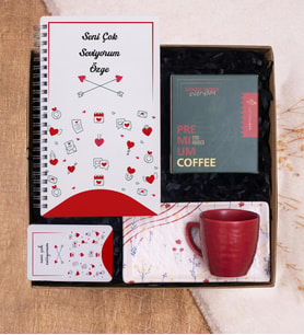 Seni Çok Seviyorum Defter, Kahve, Fincan Hediye Kutusu 
