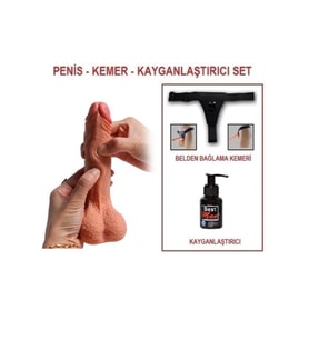 18,5 cm Belden Bağlamalı Çift Katmanlı Realistik Dildo Penis Set