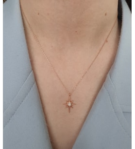 beyaz kaya opal doğal taşlı kutup yıldızı model bayan gümüş kolye (Rose)