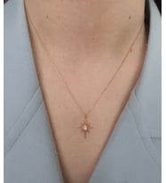 beyaz kaya opal doğal taşlı kutup yıldızı model bayan gümüş kolye (Rose)