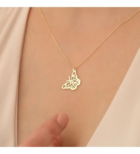 Kişiye Özel 925 Ayar Gümüş Tasarım Kelebek Model Kolye (Gold)