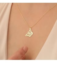 Kişiye Özel 925 Ayar Gümüş Tasarım Kelebek Model Kolye (Gold)