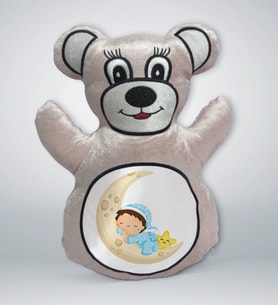 BK Gift Sevimli Çocuk Tasarımlı Krem Ayıcık Yastık-1