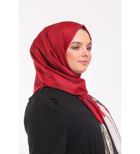 Çiçekli Desen Pavia Seri Şal Eşarp Askısı ile Birlikte 90X200 cm Kırmızı Beyaz-9