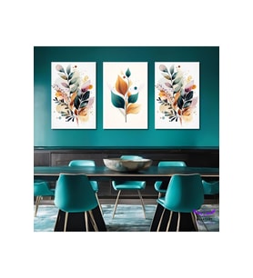3'Lü Kanvas Tablo Seti Modern Canlı Renkli Yapraklar