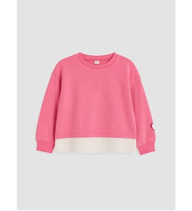 LCW Kids Pembe Bisiklet Yaka Nakışlı Kız Sweatshirt