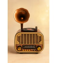 MD-1318BT Gramofon Görünümlü Bluetooth Hoparlör 3 Bant Nostaljik Radyo USB TF AUX Type-C Şarj