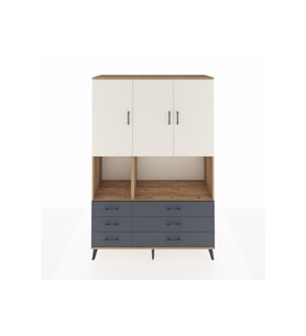 Hyperion Dolap 6 Raflı 6 Çekmeceli 3 Kapaklı 132x44x195 Çam-Aytaşı/Antrasit