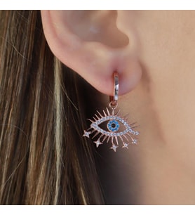 Zirkon Taşlı Göz Modeli Rose Gold Kaplama Gümüş Küpe