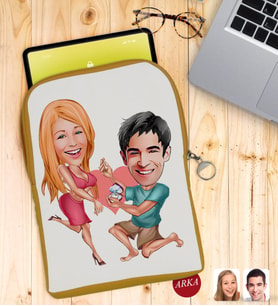 BK Gift Kişiye Özel Sevgililer Karikatürlü Taşınabilir Koruyucu Tablet Kılıfı & Organizer Çanta - Sarı-19
