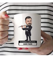 Flüt Ustası Müzisyen Erkek Karikatürlü Kupa Bardak
