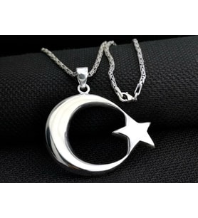 Ay Yıldız Büyük Boy Kral Zincirli 925 Ayar Gümüş Erkek Kolye