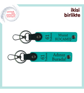 İki Gönül Bir Memleketten, 61 Trabzon Yazılı Deri Anahtarlık x2'li Hediye, Koyu Turkuaz-K Turkuaz