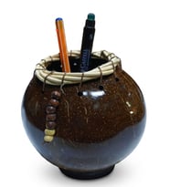 Doğal Hindistan Cevizi Kabuğu Kalemlik - El Yapımı Masaüstü Organizer 12x12 cm