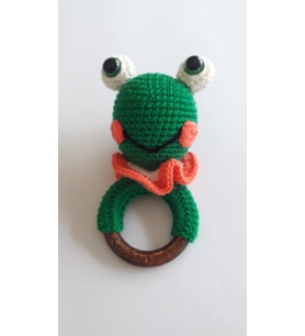 Kurbağa Çıngıraklı Diş Kaşıyıcı Amigurumi Organik Oyuncak