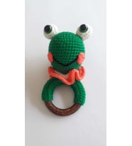 Kurbağa Çıngıraklı Diş Kaşıyıcı Amigurumi Organik Oyuncak