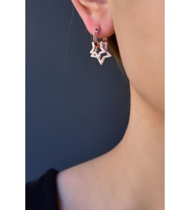 Papatya Silver 925 Ayar Gümüş İkili Zirkon Taşlı Yıldız Halka Küpe (Rose)