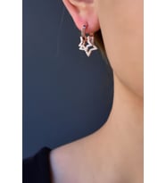 Papatya Silver 925 Ayar Gümüş İkili Zirkon Taşlı Yıldız Halka Küpe (Rose)