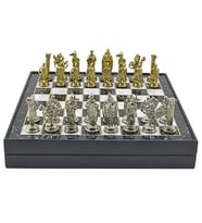 GiftHome Büyük Boy Metal İNGİLİZ Satranç Takımı Parlak ve Mermer Desenli Sandıklı MDF Tahtası(36X36X6 cm.)