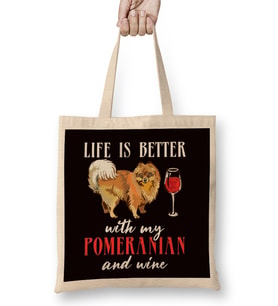 Life Better With Pomeranian Pommy Pom Owner Dog Animal Bez Çanta Uzun Saplı