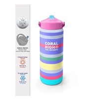 CORAL HIGH 38302 KIDS HIGH MİLKA GRİ SARI ÇİZGİLİ DESENLİ KATLANIR AĞIZLI PİPETLİ ÇELİK TERMOS 650ML