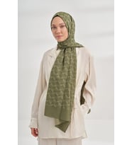 Armanda Cotton Monogram Geometrik Desen Şal 3120 (Keten Yeşili)