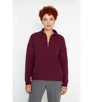 Kadın Oversize Basic Dokulu Uzun Kollu Fermuarlı Dik Yaka Selanik Örgü Triko Kazak Kaliteli
