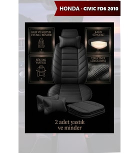 civic fd6 2010 Koltuk ve Kılıf uyumlu Yastık Minder Siyah Lüks 2 Minder 2 Yastık