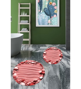 EVDEYA 3D Dijital Yıkanabilir Modern Desen İkili Banyo Paspas Yuvarlak Klozet Takımı, YKLOZET-47-KIRMIZI, (Kırmızı)