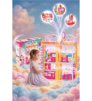 Linda'nın Düşler Evi 3 Katlı 6 Odalı Eşyalı Oyuncak Bebek Evi (Büyük Boy 85 cm)