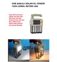 Solar Güneş Enerjili  Şajlı El Feneri,Fonksiyonlu Filament,COB ve 3W Ön Led Powerbank Özelikli Lamba