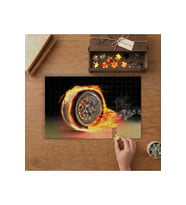 Alevli Araba Lastiği Tasarımı 240 parça Ahşap Puzzle Ahşap Kutuda MP06492