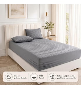 Yatak Koruyucu Alez Kapitone Gri Renk%100 Pamuk Fitted Alez Çarşaf 180 X 200
