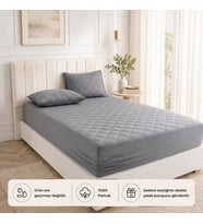 Yatak Koruyucu Alez Kapitone Gri Renk%100 Pamuk Fitted Alez Çarşaf 180 X 200