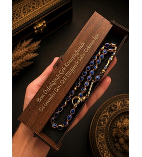 Özel Söz Yazılı Eşe Hediye,Ahşap Kutulu Tesbih,Metal Üzeri Gold Kaplamalı Ayyıldız Tasarımlı Tesbih,Sevgililer Günü Hediyesi