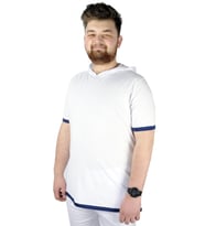 Mode XL Büyük Beden Erkek T-Shirt Kapüşon Yaka 22136 Beyaz