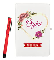 Sevgiliye Hediye Yılbaşı Hediyesi Kişiye Özel Defter ve Roller Kalem Seti