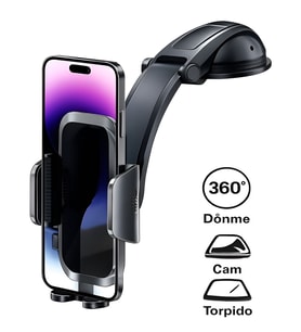 T-78 360° Dönebilen Hidrolik Kanatlı Vantuzlu Araç İçi Telefon Tutucu - Ayna ve Torpido Montajı